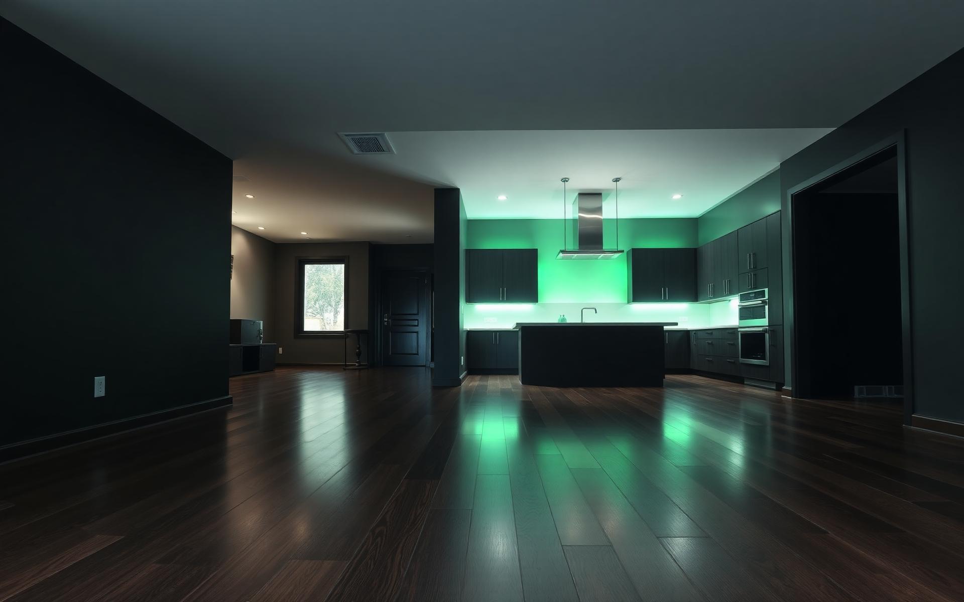 Modern home interior with refinished hardwood floors